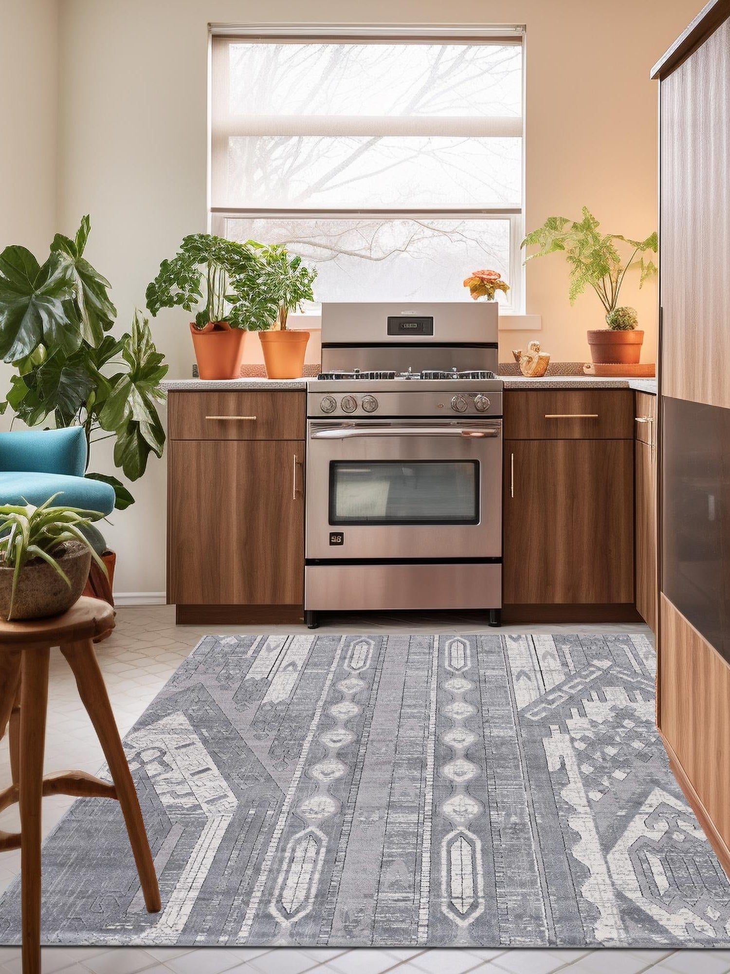Gray 4' 1 x 4' 1 Portland Square Area Rug 85% Polypropylene & 15% Polyester Vintage Distressed Traditional Carpet for Home Decor for Sale at Rug Engine