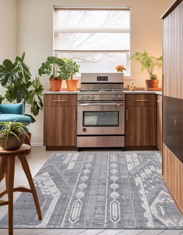Gray 6' 1 x 6' 1 Portland Square Area Rug 85% Polypropylene & 15% Polyester Vintage Distressed Traditional Carpet for Home Decor for Sale at Rug Engine