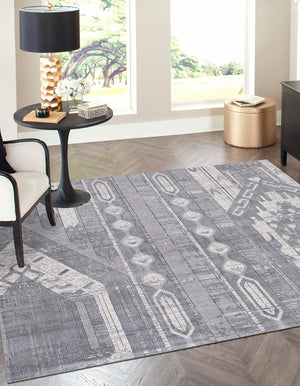 Gray 4' 1 x 4' 1 Portland Square Area Rug 85% Polypropylene & 15% Polyester Vintage Distressed Traditional Carpet for Home Decor for Sale at Rug Engine