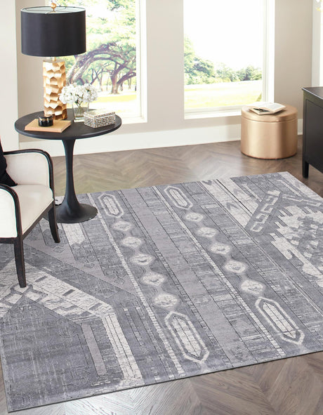 Gray 4' 1 x 4' 1 Portland Square Area Rug 85% Polypropylene & 15% Polyester Vintage Distressed Traditional Carpet for Home Decor for Sale at Rug Engine
