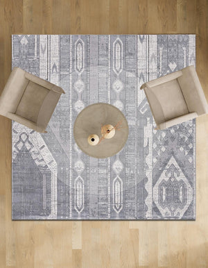 Gray 4' 1 x 4' 1 Portland Square Area Rug 85% Polypropylene & 15% Polyester Vintage Distressed Traditional Carpet for Home Decor for Sale at Rug Engine