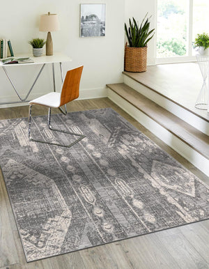 Gray 4' 1 x 6' 1 Portland Rectangle Area Rug 85% Polypropylene & 15% Polyester Vintage Distressed Traditional Carpet for Home Decor for Sale at Rug Engine