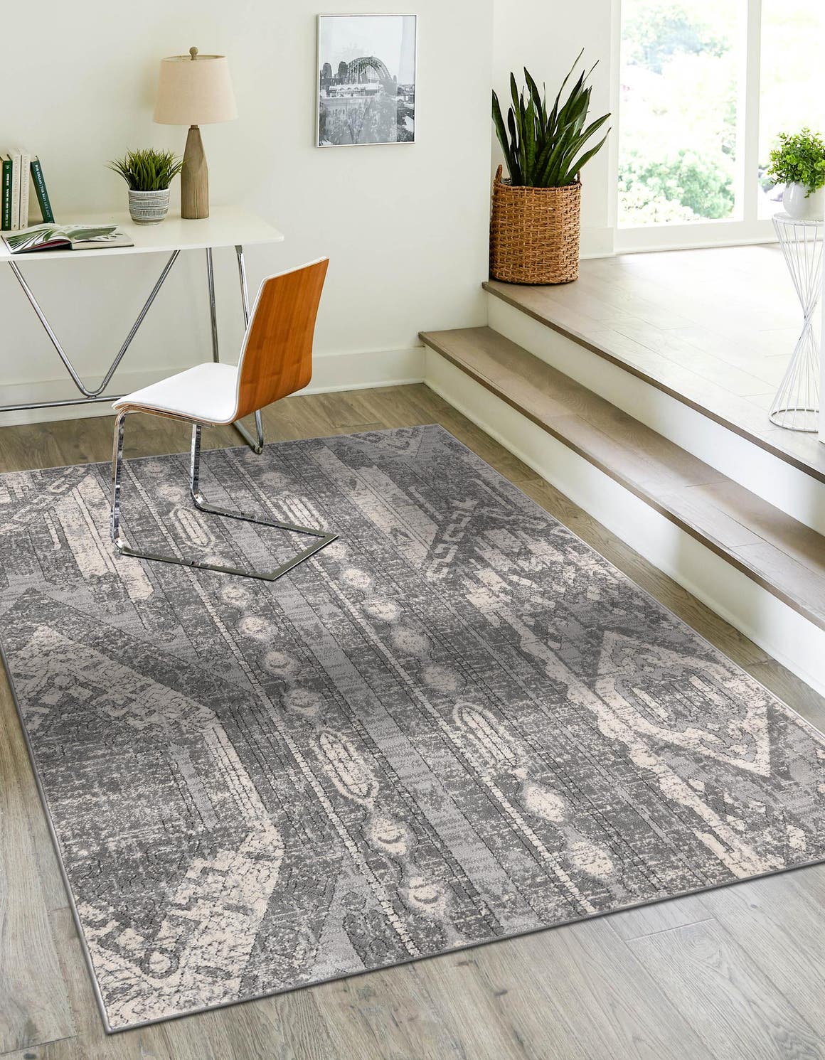 Gray 7' 1 x 10' Portland Rectangle Area Rug 85% Polypropylene & 15% Polyester Vintage Distressed Traditional Carpet for Home Decor for Sale at Rug Engine