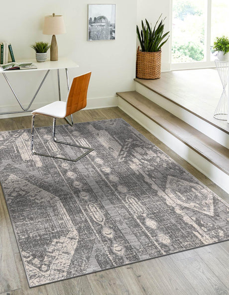 Gray 7' 10 x 11' Portland Rectangle Area Rug 85% Polypropylene & 15% Polyester Vintage Distressed Traditional Carpet for Home Decor for Sale at Rug Engine
