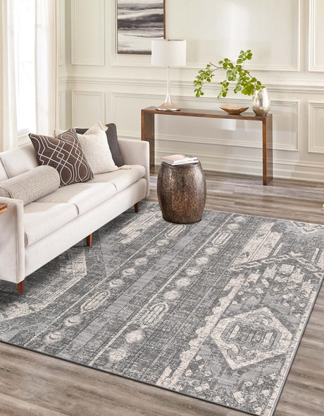 Gray 7' 1 x 10' Portland Rectangle Area Rug 85% Polypropylene & 15% Polyester Vintage Distressed Traditional Carpet for Home Decor for Sale at Rug Engine