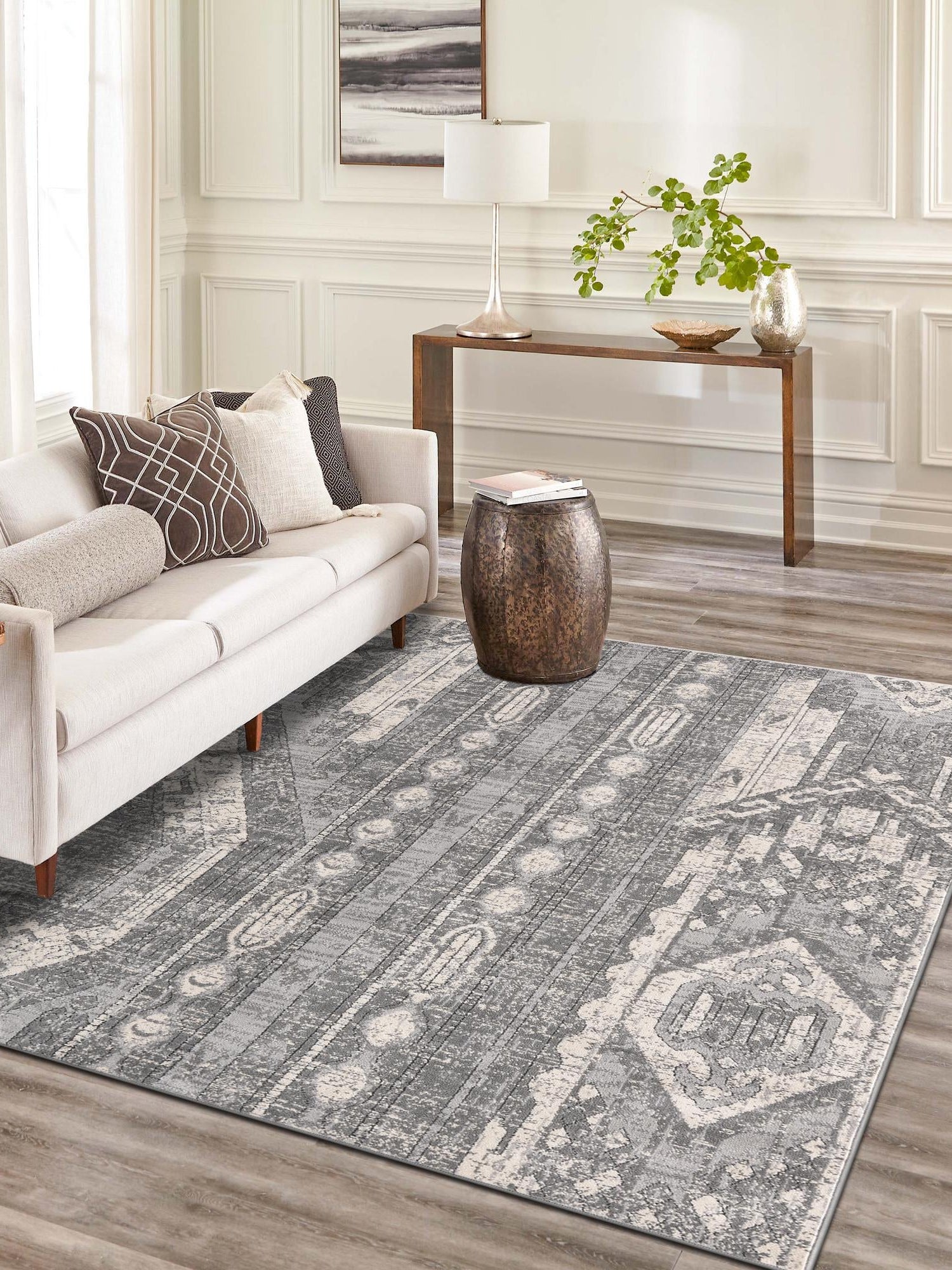 Gray 10' x 14' 1 Portland Rectangle Area Rug 85% Polypropylene & 15% Polyester Vintage Distressed Traditional Carpet for Home Decor for Sale at Rug Engine