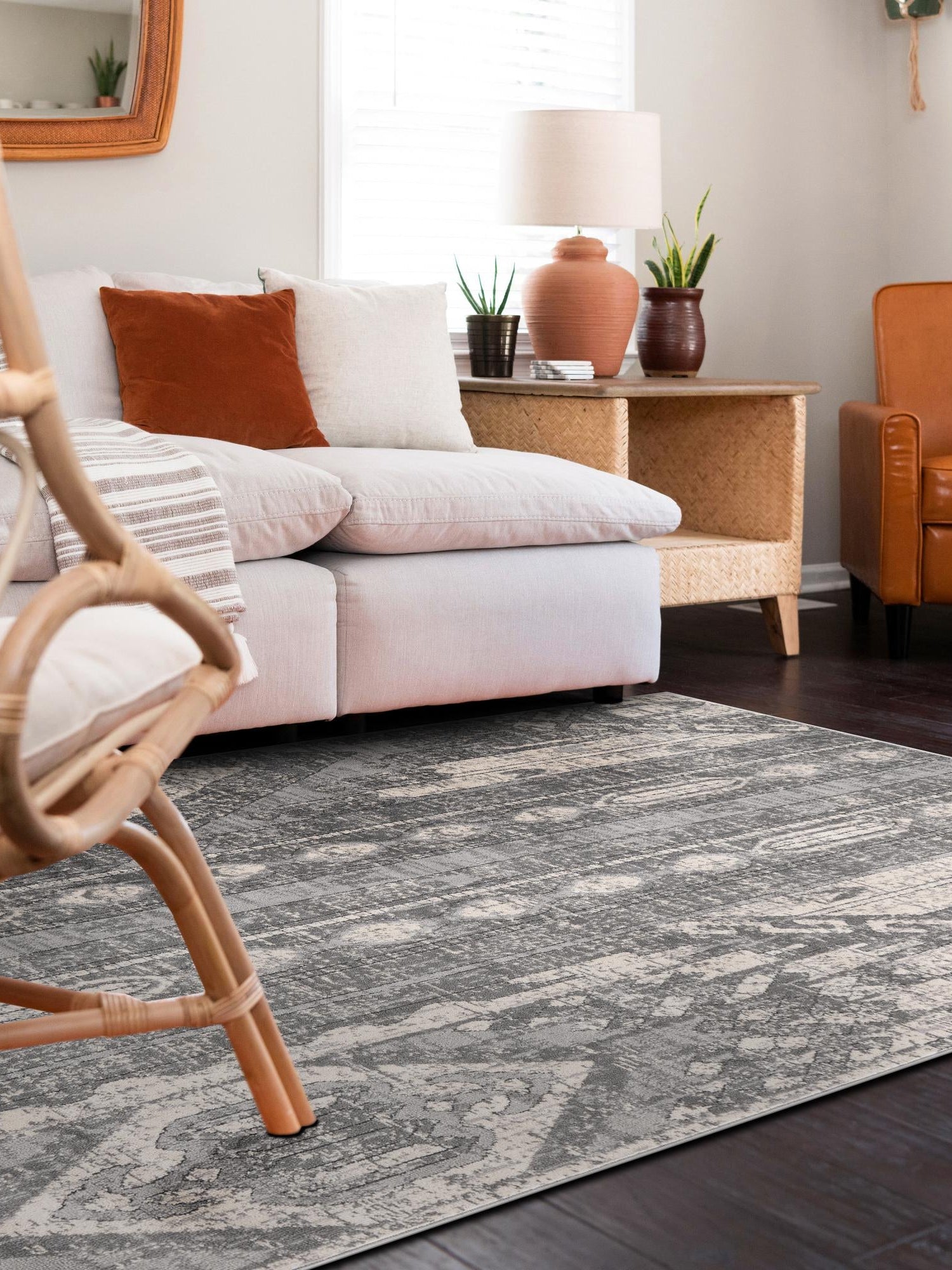 Gray 7' 10 x 10' Portland Rectangle Area Rug 85% Polypropylene & 15% Polyester Vintage Distressed Traditional Carpet for Home Decor for Sale at Rug Engine