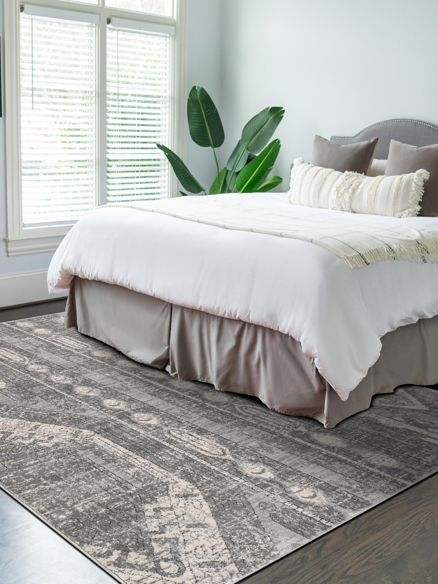 Gray 10' x 13' 1 Portland Rectangle Area Rug 85% Polypropylene & 15% Polyester Vintage Distressed Traditional Carpet for Home Decor for Sale at Rug Engine