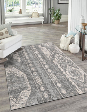 Gray 7' 10 x 11' Portland Rectangle Area Rug 85% Polypropylene & 15% Polyester Vintage Distressed Traditional Carpet for Home Decor for Sale at Rug Engine