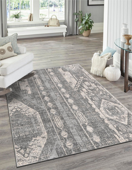 Gray 10' x 14' 1 Portland Rectangle Area Rug 85% Polypropylene & 15% Polyester Vintage Distressed Traditional Carpet for Home Decor for Sale at Rug Engine