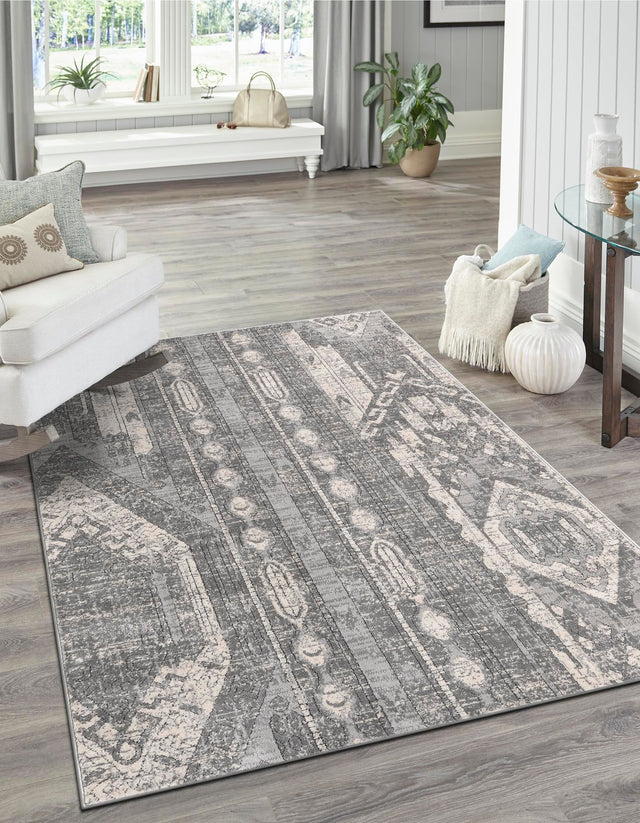 Gray 7' 1 x 10' Portland Rectangle Area Rug 85% Polypropylene & 15% Polyester Vintage Distressed Traditional Carpet for Home Decor for Sale at Rug Engine