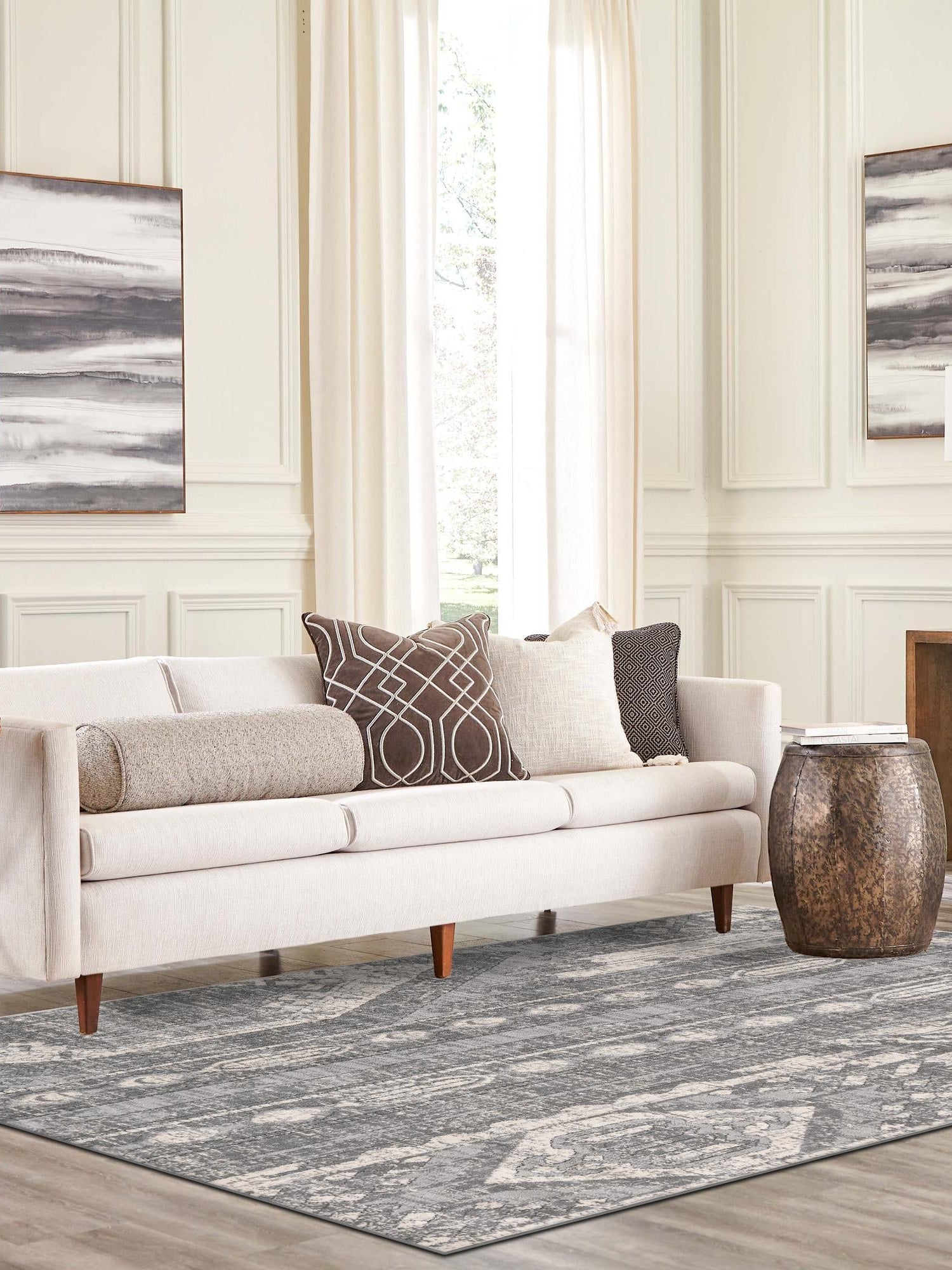 Gray 6' 1 x 9' Portland Rectangle Area Rug 85% Polypropylene & 15% Polyester Vintage Distressed Traditional Carpet for Home Decor for Sale at Rug Engine