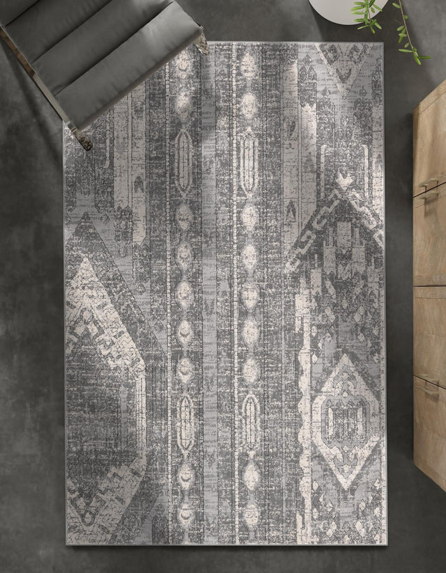 Gray 4' 1 x 6' 1 Portland Rectangle Area Rug 85% Polypropylene & 15% Polyester Vintage Distressed Traditional Carpet for Home Decor for Sale at Rug Engine