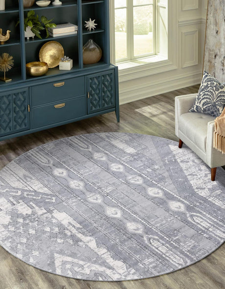 Gray 5' 3 x 5' 3 Portland Round Area Rug 85% Polypropylene & 15% Polyester Vintage Distressed Traditional Carpet for Home Decor for Sale at Rug Engine
