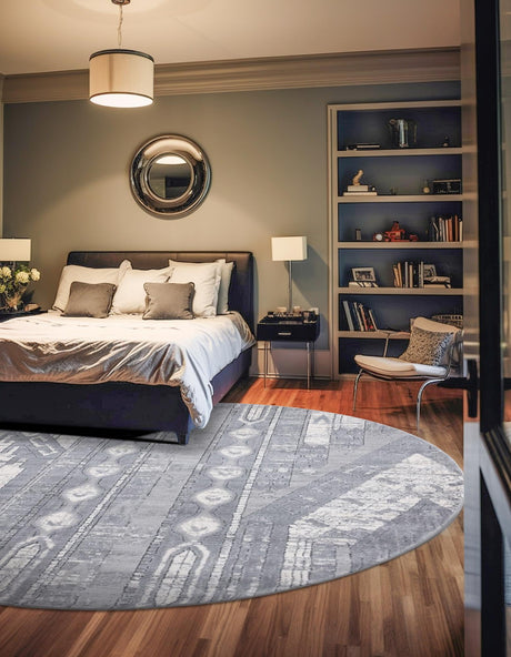 Gray 7' 1 x 7' 1 Portland Round Area Rug 85% Polypropylene & 15% Polyester Vintage Distressed Traditional Carpet for Home Decor for Sale at Rug Engine