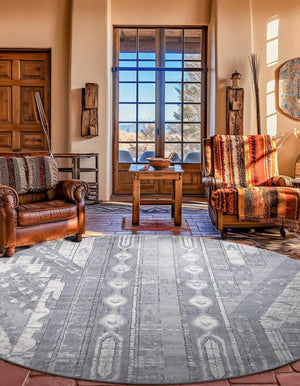 Gray 7' 1 x 7' 1 Portland Round Area Rug 85% Polypropylene & 15% Polyester Vintage Distressed Traditional Carpet for Home Decor for Sale at Rug Engine