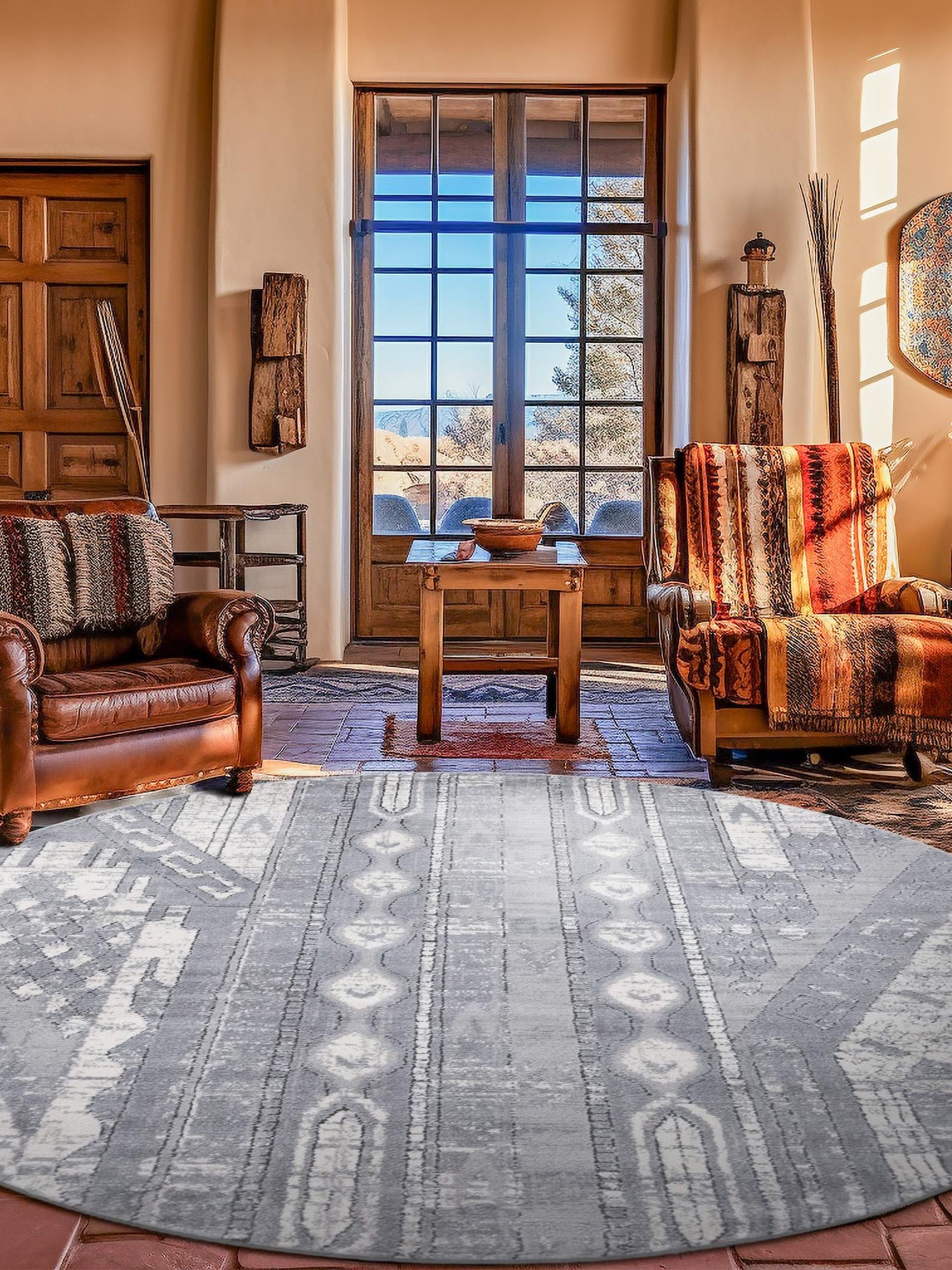Gray 3' 1 x 3' 1 Portland Round Area Rug 85% Polypropylene & 15% Polyester Vintage Distressed Traditional Carpet for Home Decor for Sale at Rug Engine