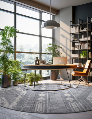 Gray 7' 1 x 7' 1 Portland Round Area Rug 85% Polypropylene & 15% Polyester Vintage Distressed Traditional Carpet for Home Decor for Sale at Rug Engine
