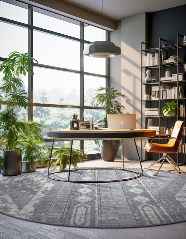 Gray 7' 1 x 7' 1 Portland Round Area Rug 85% Polypropylene & 15% Polyester Vintage Distressed Traditional Carpet for Home Decor for Sale at Rug Engine