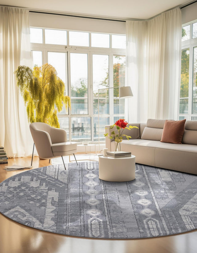 Gray 3' 1 x 3' 1 Portland Round Area Rug 85% Polypropylene & 15% Polyester Vintage Distressed Traditional Carpet for Home Decor for Sale at Rug Engine