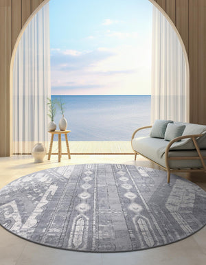Gray 3' 1 x 3' 1 Portland Round Area Rug 85% Polypropylene & 15% Polyester Vintage Distressed Traditional Carpet for Home Decor for Sale at Rug Engine