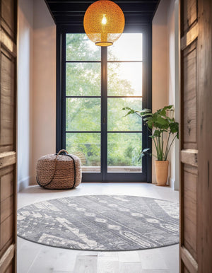 Gray 5' 3 x 5' 3 Portland Round Area Rug 85% Polypropylene & 15% Polyester Vintage Distressed Traditional Carpet for Home Decor for Sale at Rug Engine