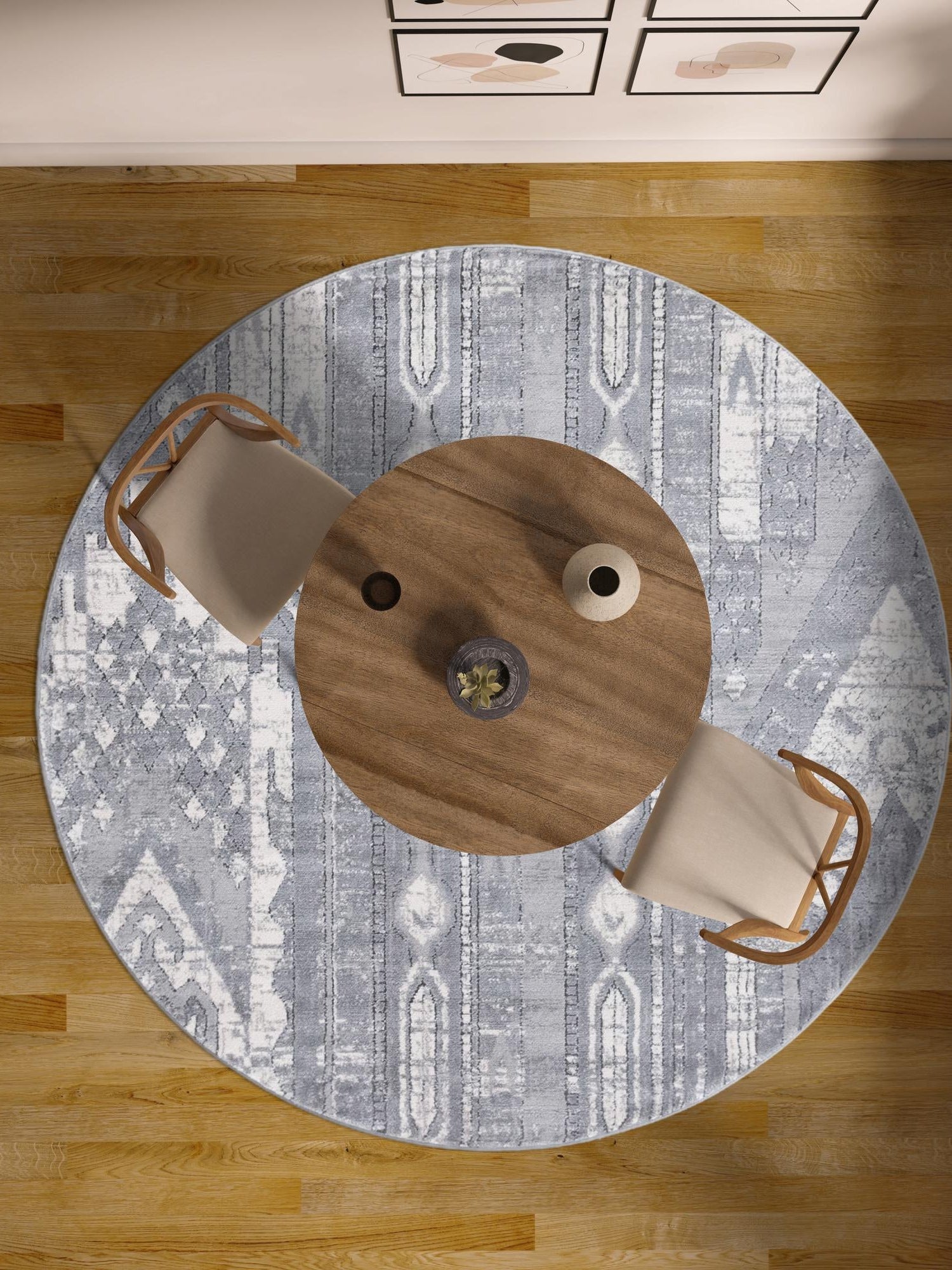 Gray 3' 1 x 3' 1 Portland Round Area Rug 85% Polypropylene & 15% Polyester Vintage Distressed Traditional Carpet for Home Decor for Sale at Rug Engine