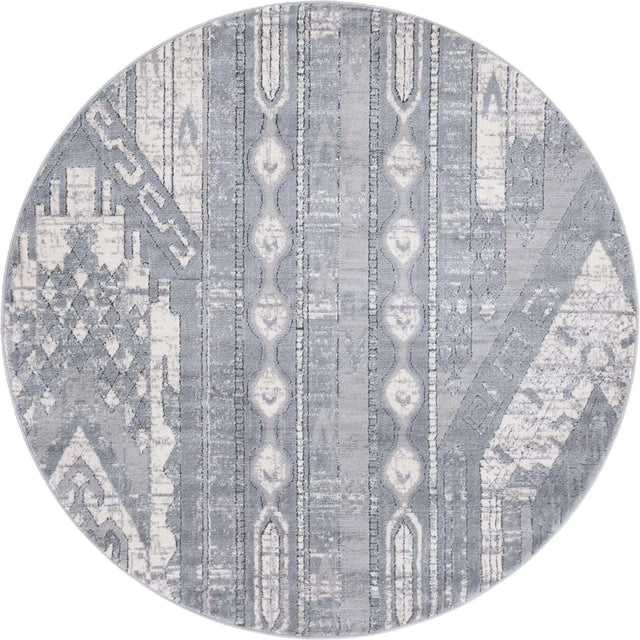 Gray 5' 3 x 5' 3 Portland Round Area Rug 85% Polypropylene & 15% Polyester Vintage Distressed Traditional Carpet for Home Decor for Sale at Rug Engine