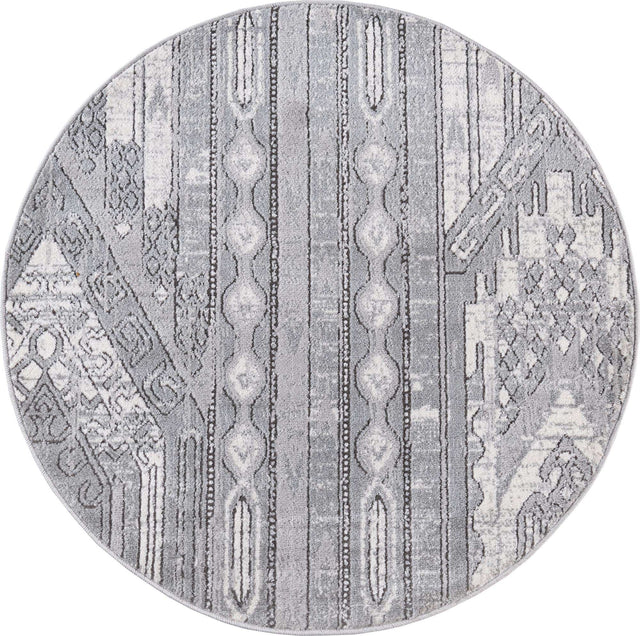 Gray 3' 1 x 3' 1 Portland Round Area Rug 85% Polypropylene & 15% Polyester Vintage Distressed Traditional Carpet for Home Decor for Sale at Rug Engine