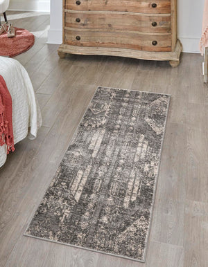 Gray 2' x 8' Portland Runner Area Rug 85% Polypropylene & 15% Polyester Vintage Distressed Traditional Carpet for Home Decor for Sale at Rug Engine