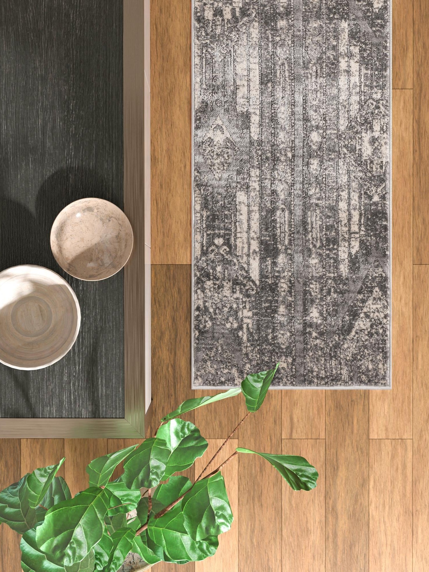 Gray 2' 2 x 12' Portland Runner Area Rug 85% Polypropylene & 15% Polyester Vintage Distressed Traditional Carpet for Home Decor for Sale at Rug Engine