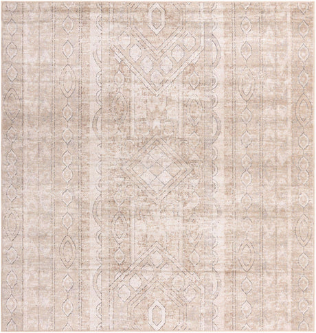 Ivory 7' 10 x 7' 10 Portland Square Area Rug 85% Polypropylene & 15% Polyester Vintage Distressed Traditional Carpet for Home Decor for Sale at Rug Engine