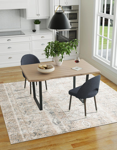 Ivory 7' 10 x 7' 10 Portland Square Area Rug 85% Polypropylene & 15% Polyester Vintage Distressed Traditional Carpet for Home Decor for Sale at Rug Engine