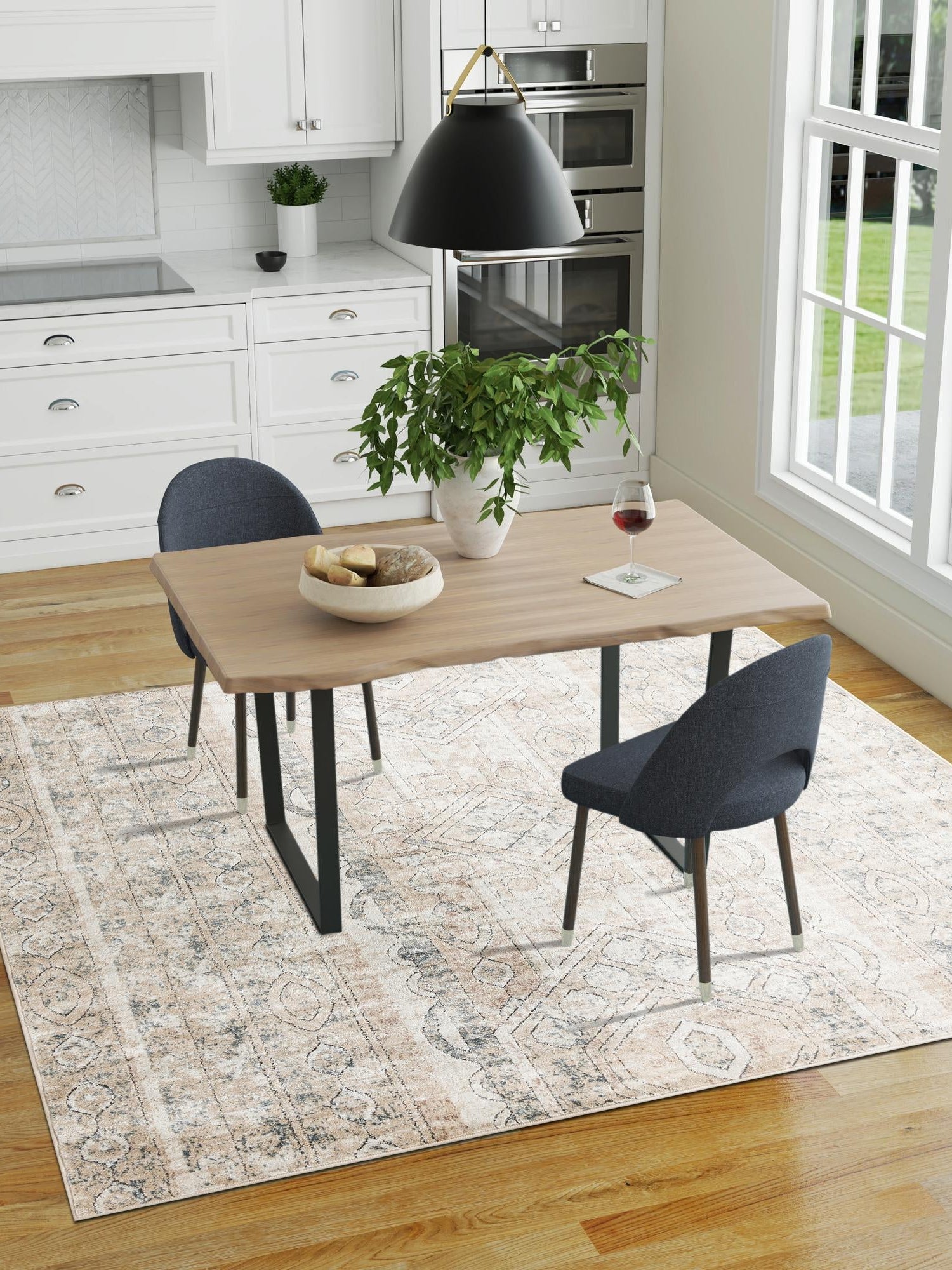 Ivory 6' 1 x 6' 1 Portland Square Area Rug 85% Polypropylene & 15% Polyester Vintage Distressed Traditional Carpet for Home Decor for Sale at Rug Engine