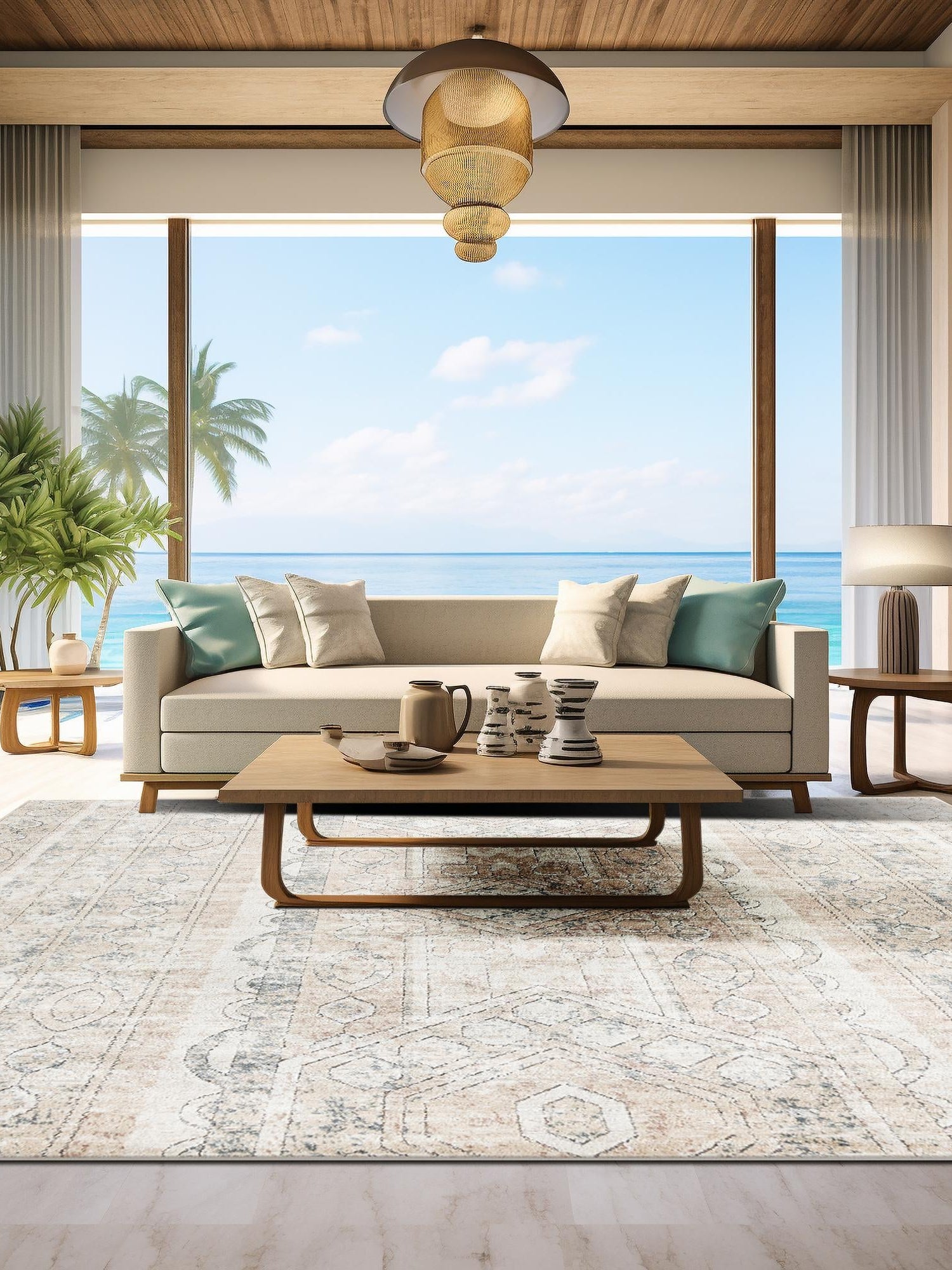 Ivory 6' 1 x 6' 1 Portland Square Area Rug 85% Polypropylene & 15% Polyester Vintage Distressed Traditional Carpet for Home Decor for Sale at Rug Engine