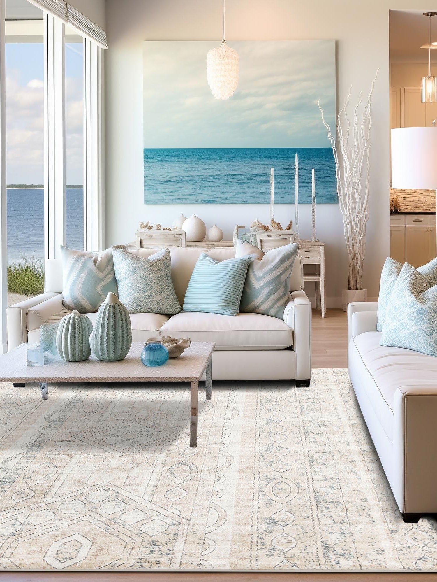 Ivory 6' 1 x 6' 1 Portland Square Area Rug 85% Polypropylene & 15% Polyester Vintage Distressed Traditional Carpet for Home Decor for Sale at Rug Engine