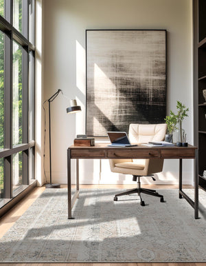 Ivory 7' 10 x 7' 10 Portland Square Area Rug 85% Polypropylene & 15% Polyester Vintage Distressed Traditional Carpet for Home Decor for Sale at Rug Engine