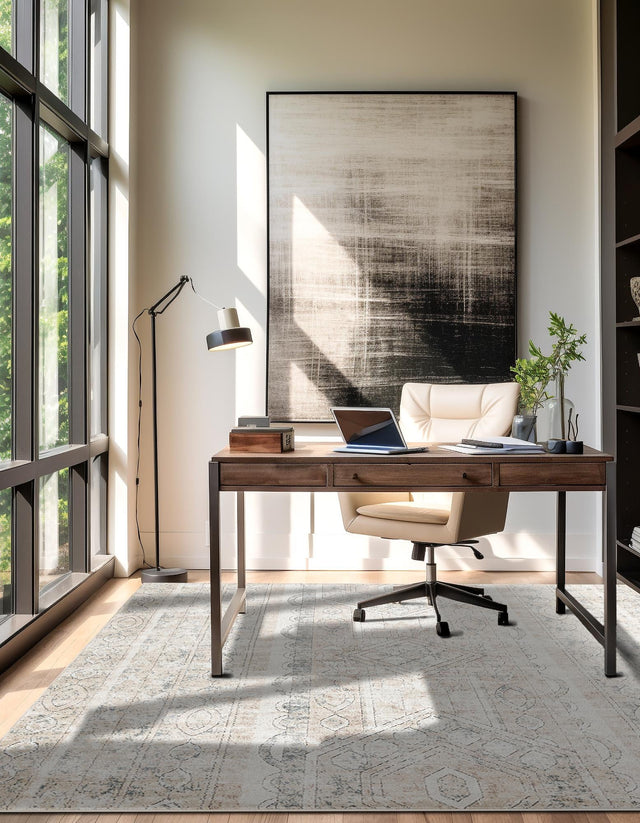 Ivory 7' 10 x 7' 10 Portland Square Area Rug 85% Polypropylene & 15% Polyester Vintage Distressed Traditional Carpet for Home Decor for Sale at Rug Engine