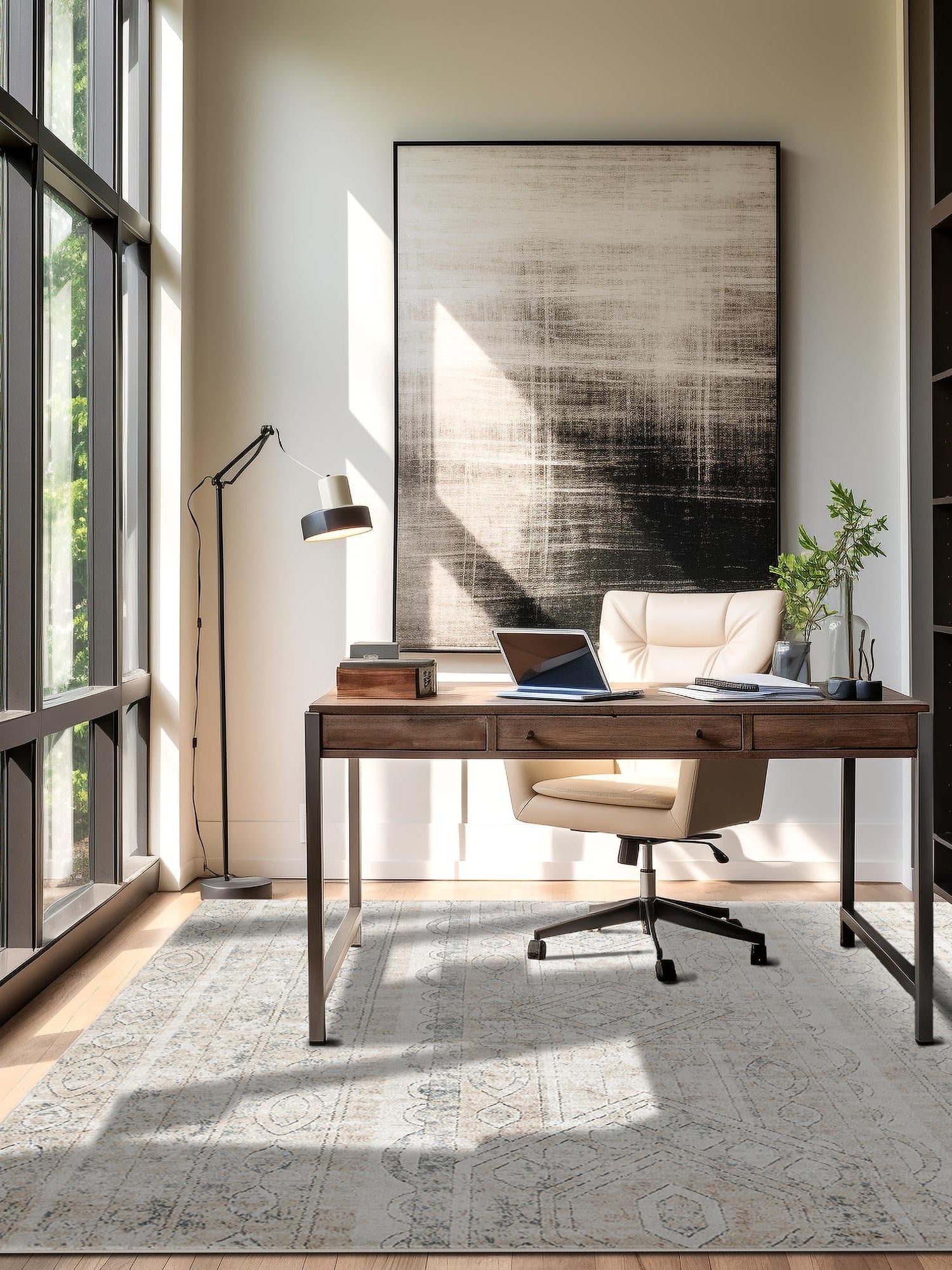 Ivory 6' 1 x 6' 1 Portland Square Area Rug 85% Polypropylene & 15% Polyester Vintage Distressed Traditional Carpet for Home Decor for Sale at Rug Engine