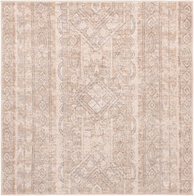Ivory 6' 1 x 6' 1 Portland Square Area Rug 85% Polypropylene & 15% Polyester Vintage Distressed Traditional Carpet for Home Decor for Sale at Rug Engine