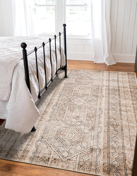 Ivory 9' x 12' Portland Rectangle Area Rug 85% Polypropylene & 15% Polyester Vintage Distressed Traditional Carpet for Home Decor for Sale at Rug Engine