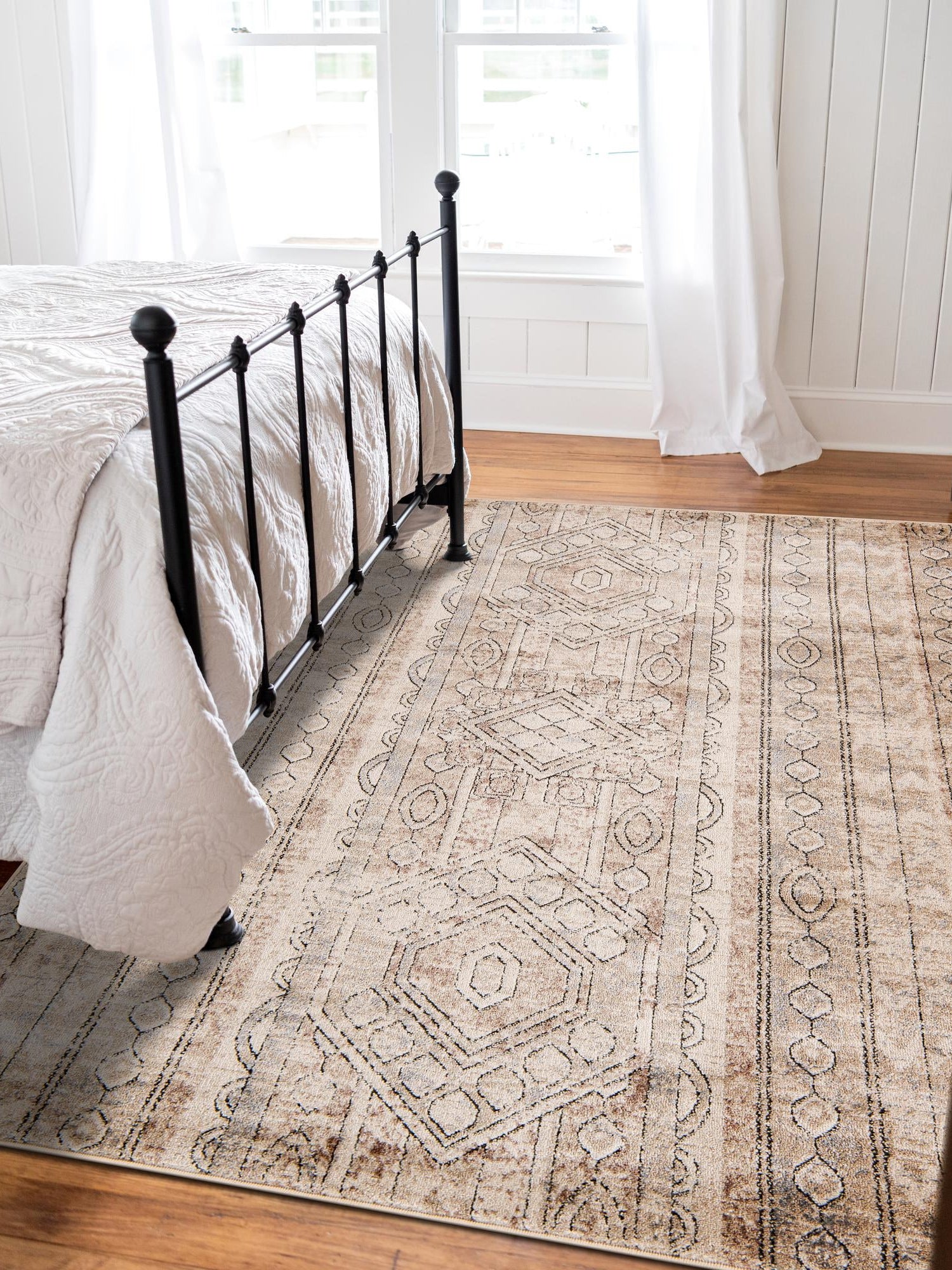 Ivory 4' 1 x 6' 1 Portland Rectangle Area Rug 85% Polypropylene & 15% Polyester Vintage Distressed Traditional Carpet for Home Decor for Sale at Rug Engine