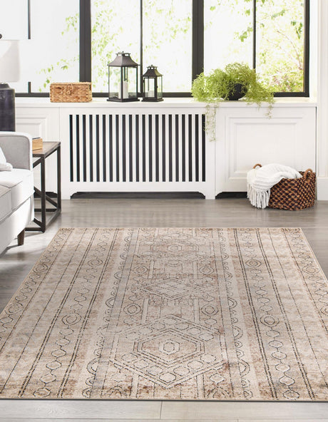 Ivory 9' x 12' Portland Rectangle Area Rug 85% Polypropylene & 15% Polyester Vintage Distressed Traditional Carpet for Home Decor for Sale at Rug Engine