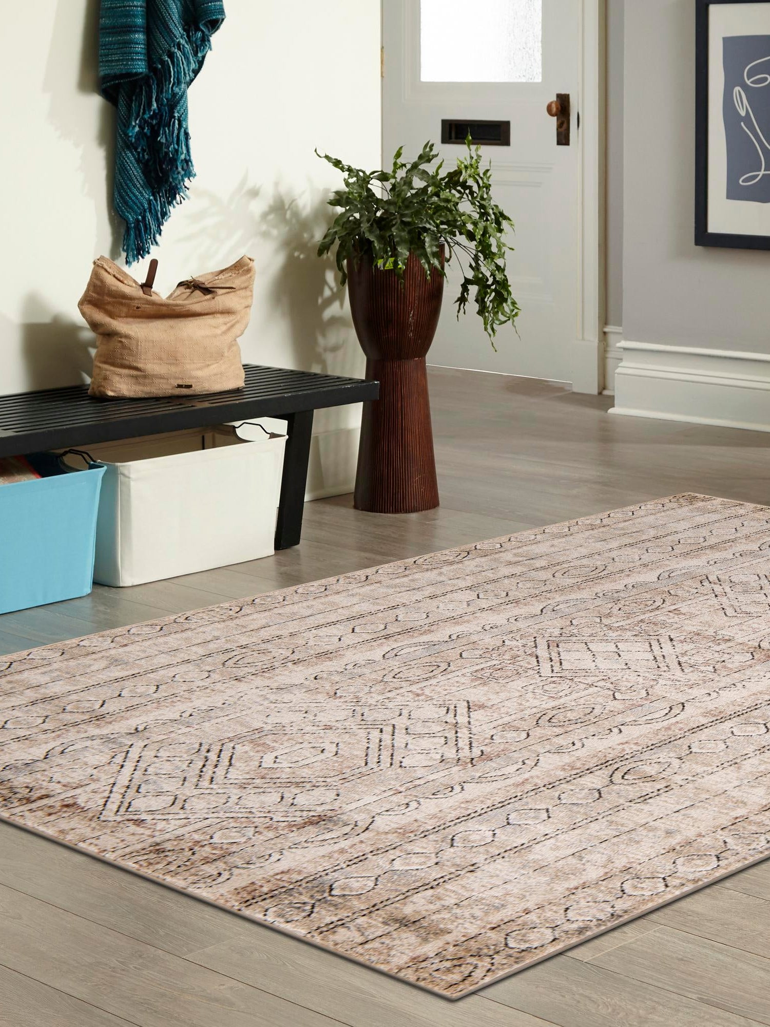 Ivory 4' 1 x 6' 1 Portland Rectangle Area Rug 85% Polypropylene & 15% Polyester Vintage Distressed Traditional Carpet for Home Decor for Sale at Rug Engine