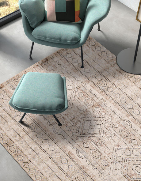 Ivory 9' x 12' Portland Rectangle Area Rug 85% Polypropylene & 15% Polyester Vintage Distressed Traditional Carpet for Home Decor for Sale at Rug Engine