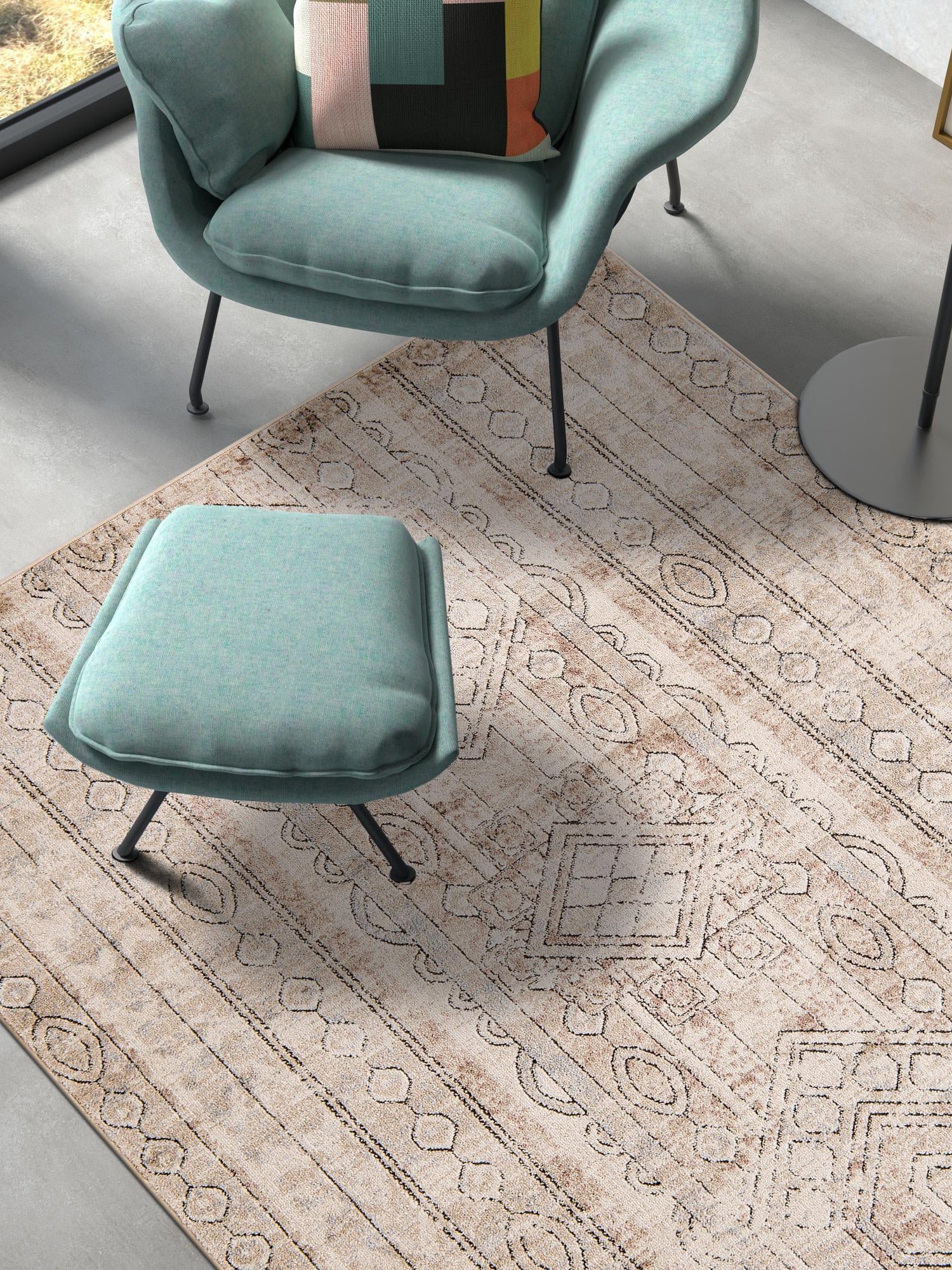 Ivory 4' 1 x 6' 1 Portland Rectangle Area Rug 85% Polypropylene & 15% Polyester Vintage Distressed Traditional Carpet for Home Decor for Sale at Rug Engine