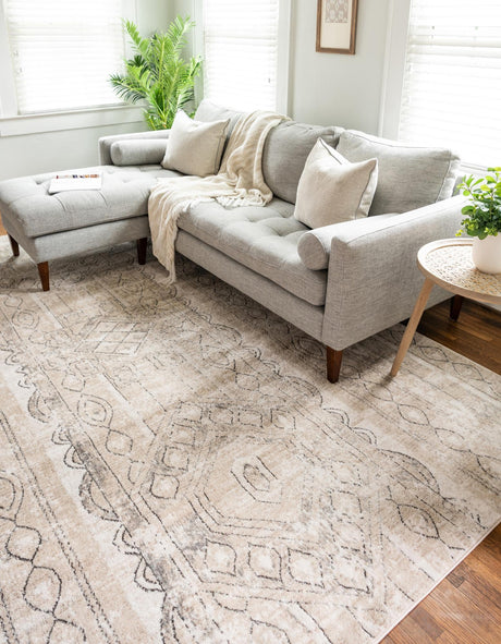 Ivory 9' x 12' Portland Rectangle Area Rug 85% Polypropylene & 15% Polyester Vintage Distressed Traditional Carpet for Home Decor for Sale at Rug Engine