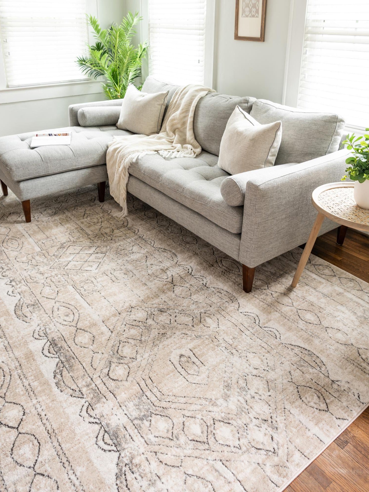 Ivory 7' 10 x 10' Portland Rectangle Area Rug 85% Polypropylene & 15% Polyester Vintage Distressed Traditional Carpet for Home Decor for Sale at Rug Engine
