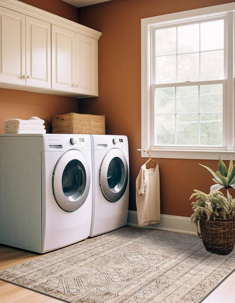 Ivory 9' x 12' Portland Rectangle Area Rug 85% Polypropylene & 15% Polyester Vintage Distressed Traditional Carpet for Home Decor for Sale at Rug Engine