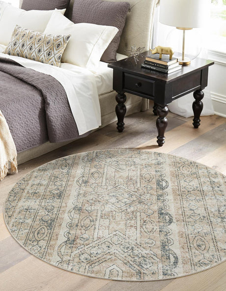 Ivory 3' 1 x 3' 1 Portland Round Area Rug 85% Polypropylene & 15% Polyester Vintage Distressed Traditional Carpet for Home Decor for Sale at Rug Engine